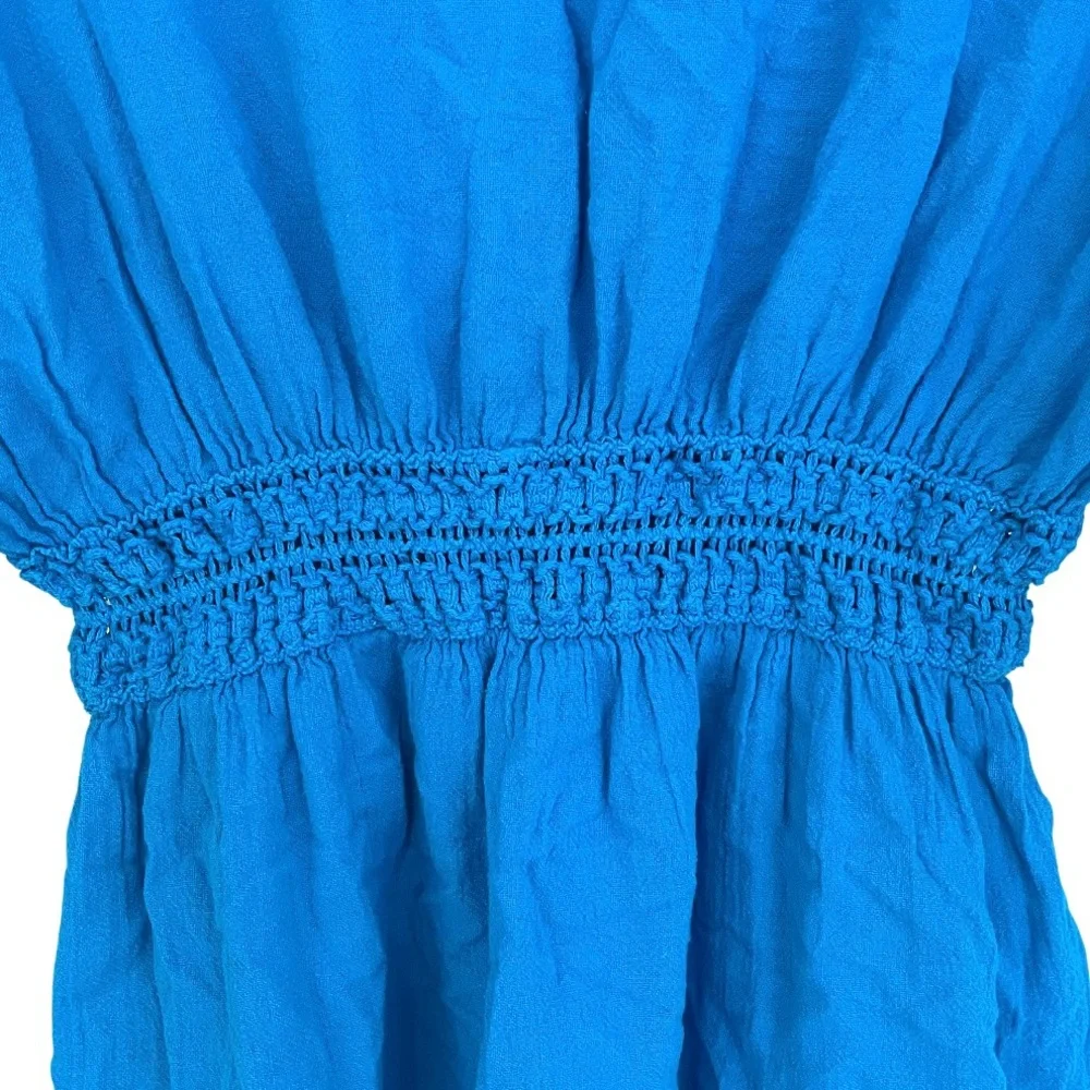 Blue Swim Cover Up Dress Womens S Lace Trim Beaded Ties Elastic Waist Beach Pool - Picture 6 of 7
